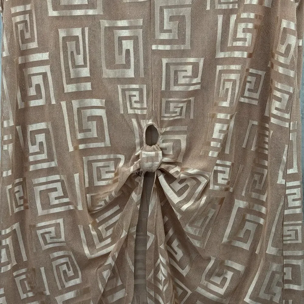 LOVE J Women's Plus Size 1X Rose Gold Short Sleeve Tie-Knot Cover-Up Sheer Dress